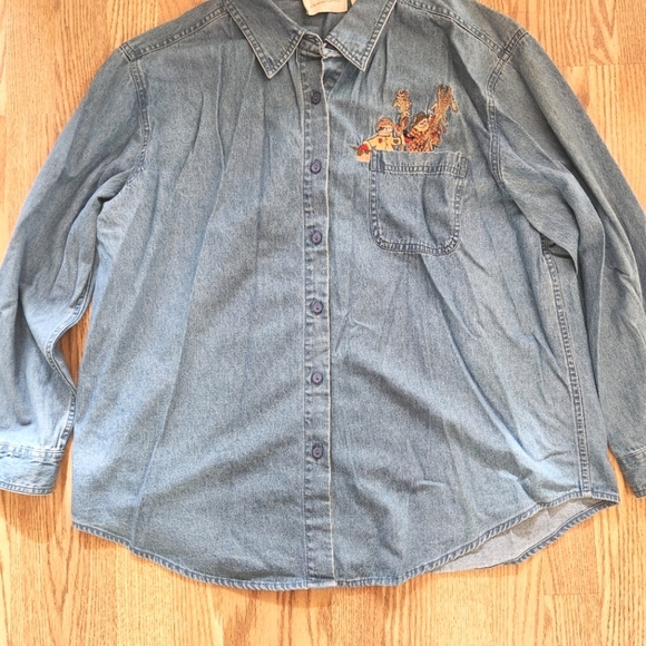 GUC Vintage Embroidered Denim Button-Up Shirt With Scarecrow, Size 2X - Picture 3 of 7
